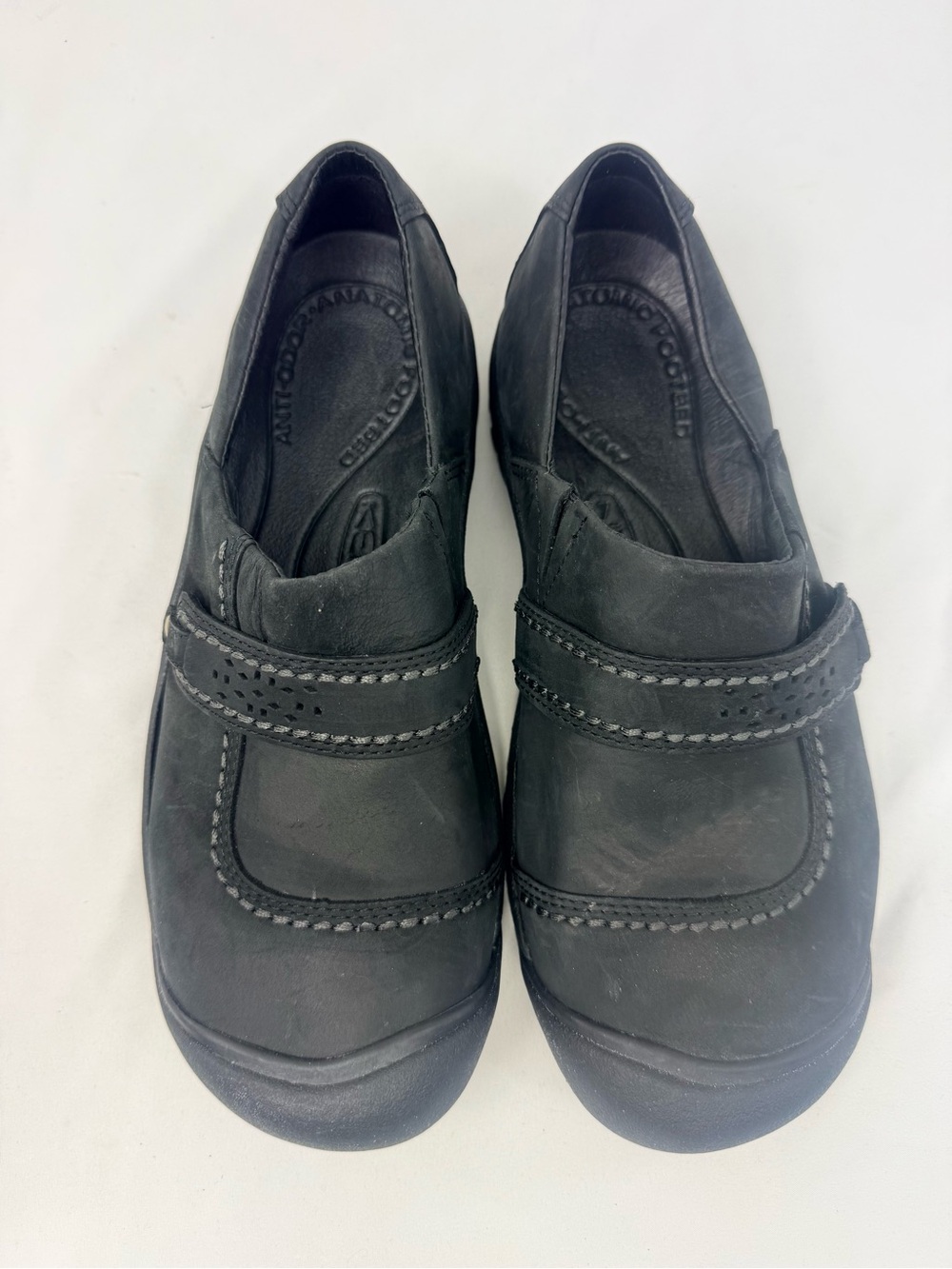 Keen KACI Black Full Grain Leather Slip On Clog Shoes - Picture 7 of 16